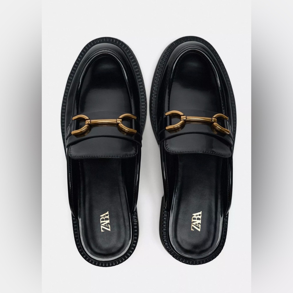 Zara Metal Bit Open Back Loafers Size 7.5